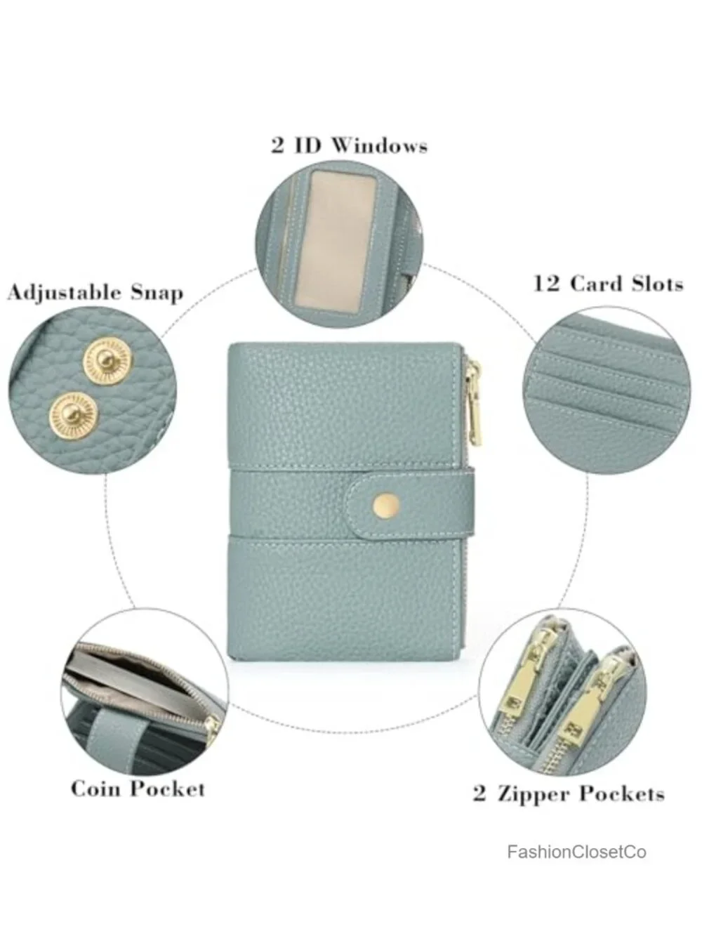RFID Blocking Trifold Leather Wallet with Credit Card Slots and Zipper Coin